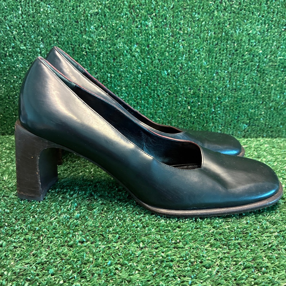 Gucci Square Toe Block Heel Leather Minimalist Vintage Pump Black Womens Sz 8.5B